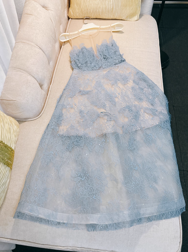 Gentle Blue A Line Strapless Lace Prom Dress Party Dress Date Dress DP4459