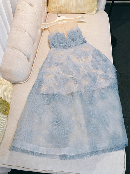 Gentle Blue A Line Strapless Lace Prom Dress Party Dress Date Dress DP4459