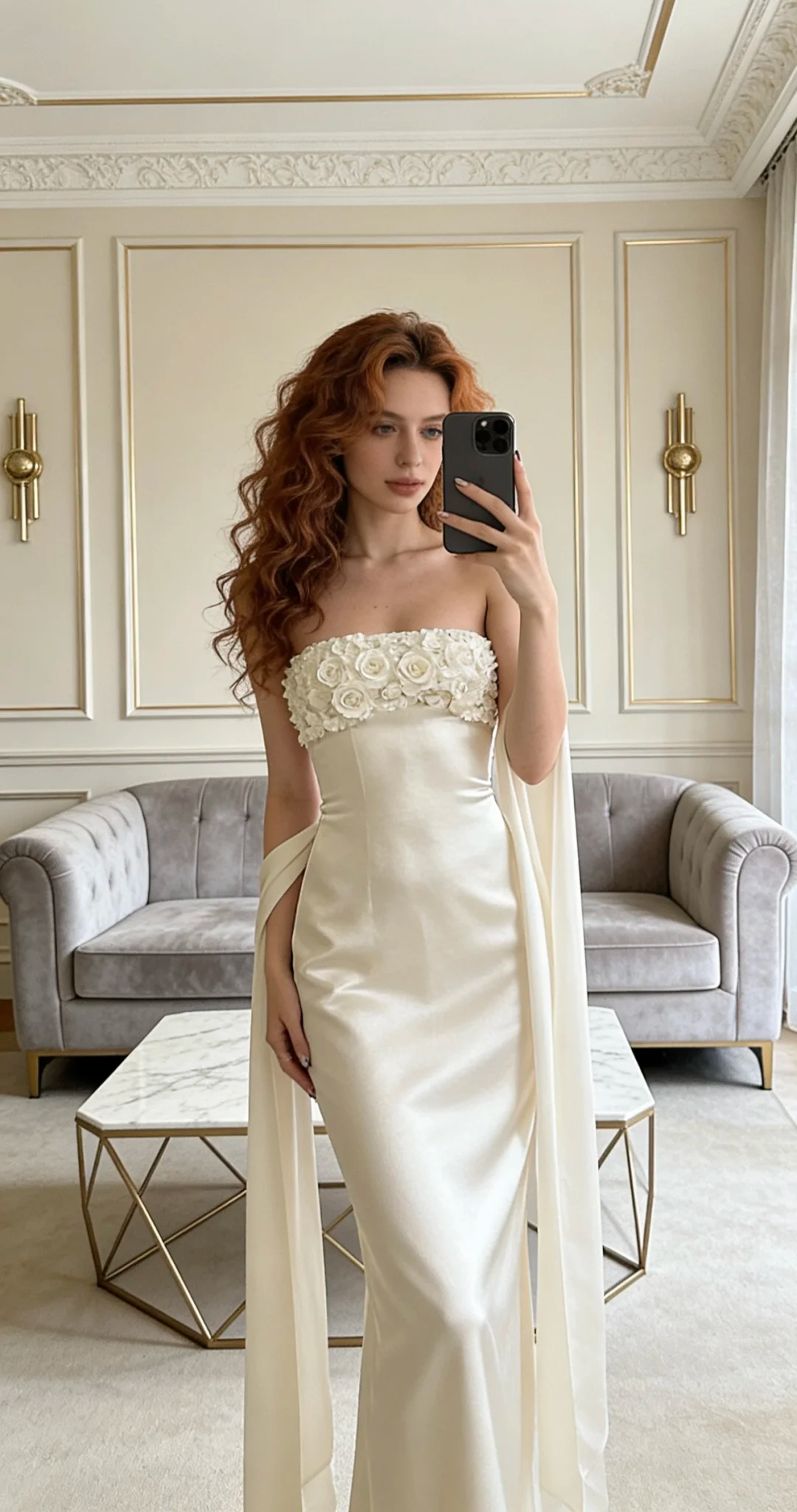 Elegant Iovry A Line Floral Satin Long Prom Dress Evening Dress DP5149