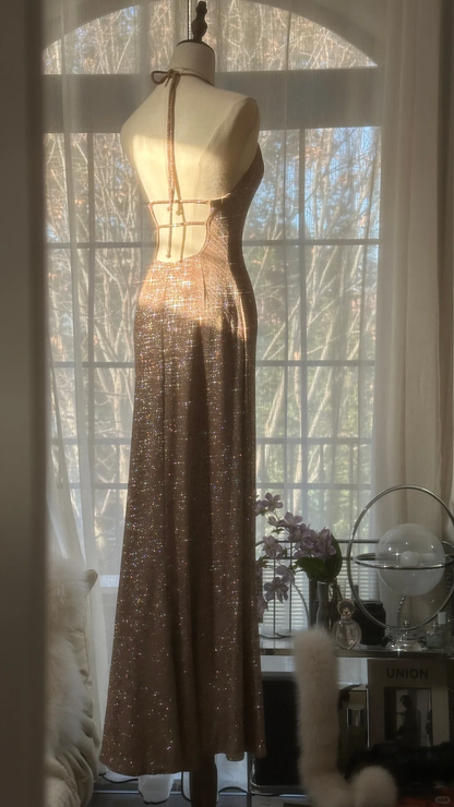 Sexy Sheath Halter Sequin Long Open Back Party Dress Evening Dress DP2477