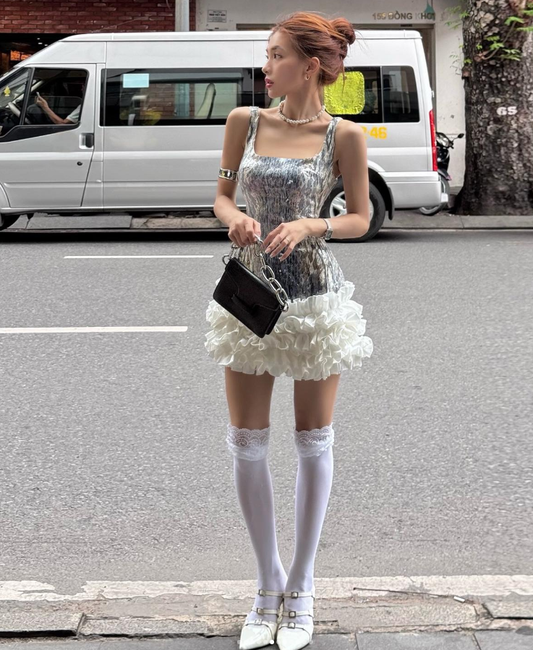 Sexy Silver Sheath Straps Sequin Satin Short Vacation Dress Outfits DP4899