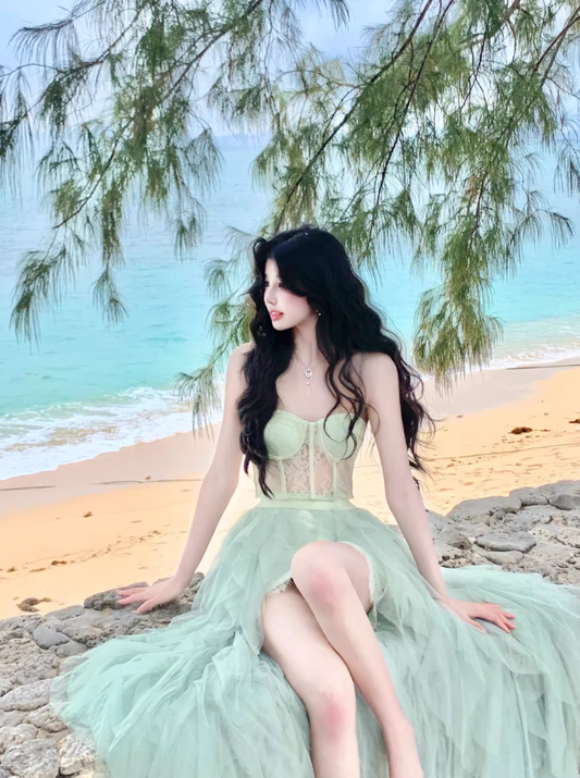 Light Green A Line Sweetheart Neck Corset Lace Tulle Prom Dress Evening Dress Formal Dress DP3158