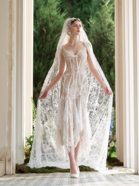 Elegant Mermaid Spaghetti Strap Lace Party Dress Wedding Dress DP2742