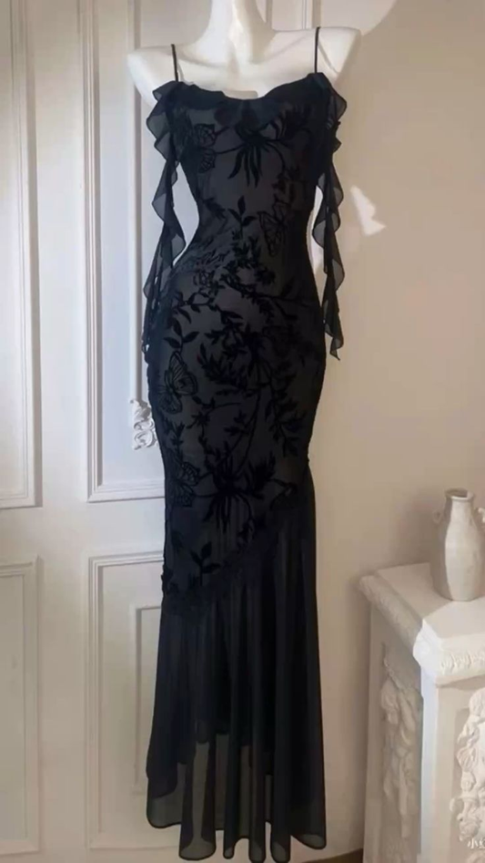 Black Elegant Spaghetti Straps Mermid Prom Dress DP517