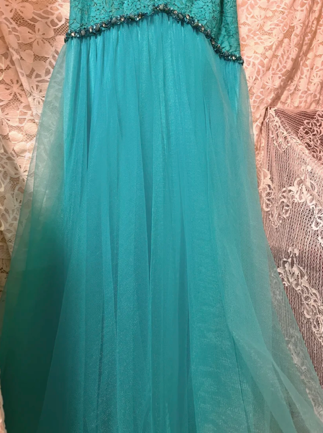 Vintage Mermaid Spaghetti Strap Beaded Blue Lace Tulle Prom Dress Wedding Guest Dress DP4278