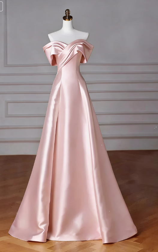 White Off The Shoulder Satin A Line Long Prom Dress DP030