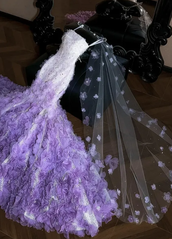 Stunning Purple Rose Mermaid Strapless Sequin Beaded Tulle Prom Dress DP4632