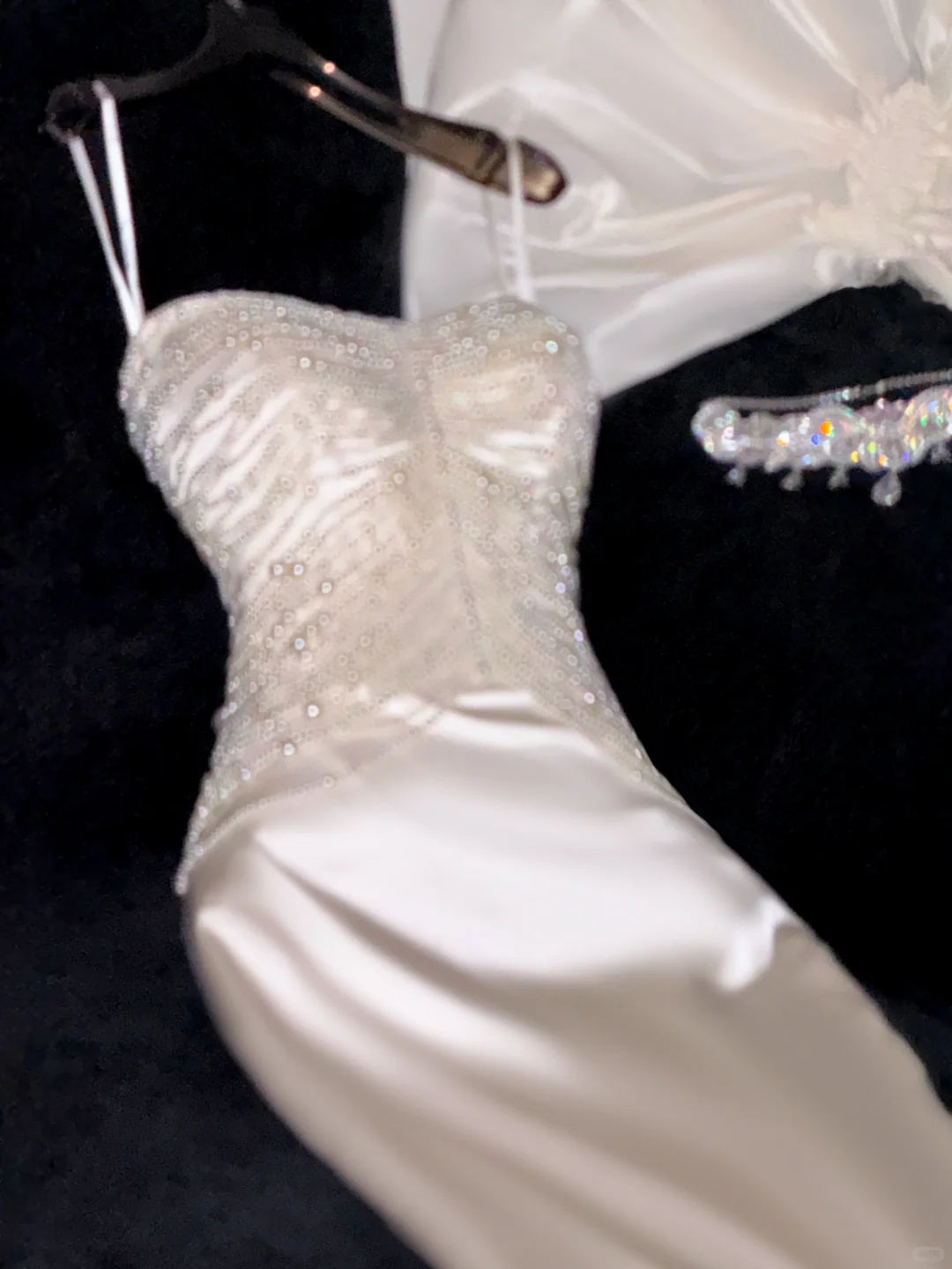 Elegant Mermaid Strapless Pearl White Satin Long Sweep Wedding Dress Prom Dress DP2562