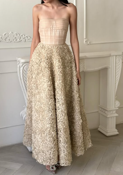 Pretty Apricot Ball Gown 3D Floral Tulle Prom Dress Evening Dress DP6133