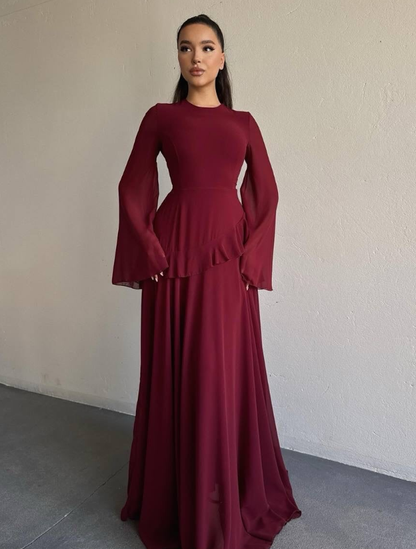 Baby Blue A Line Long Sleeve Flowy Chiffon Prom Dress Evening Dress DP5262