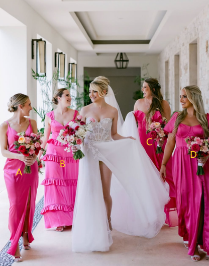 Cute Barbie Pink A Line Straps Layered Satin Long Prom Dress Bridesmaid Dress DP4985