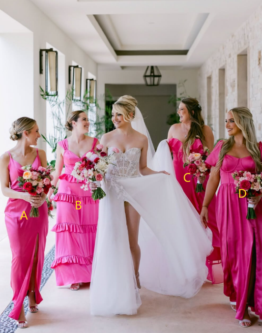 Cute Barbie Pink A Line Straps Layered Satin Long Prom Dress Bridesmaid Dress DP4985