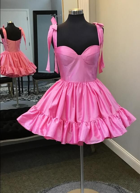 Sweet Ruffle Hem Satin A Line Homecoming Dress DP544