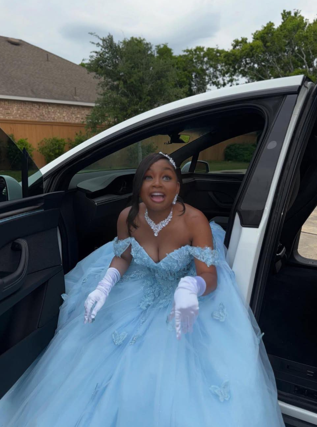 Princess Blue Ball Gown Off the Shoulder Beaded Corset Tulle 16th Birthday Dress DP5063