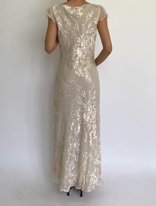 Vintage Apricot Sheath V Neck Print Floral Chiffon Prom Dress Party Dress DP3689