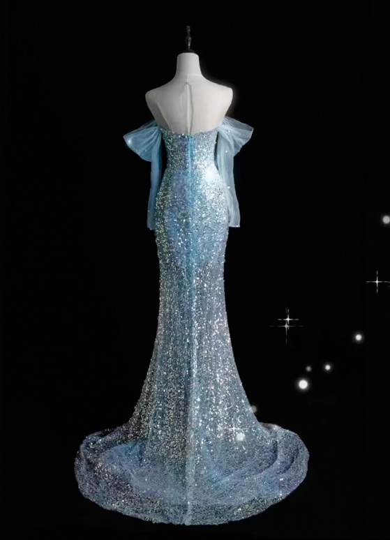 Sparkly Blue Sequins Mermaid Prom Dress Evening Gown DP145
