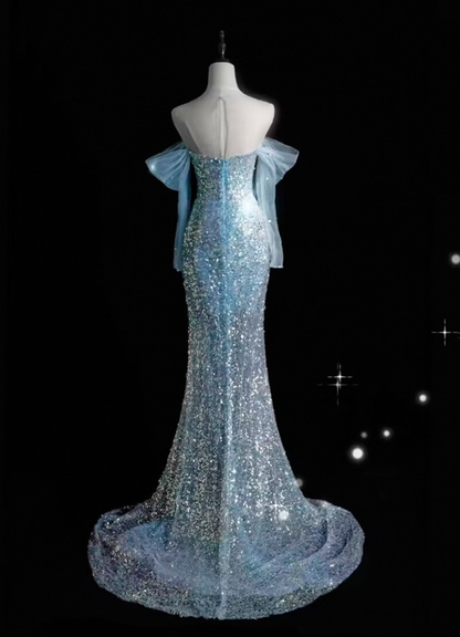 Sparkly Blue Sequins Mermaid Prom Dress Evening Gown DP145