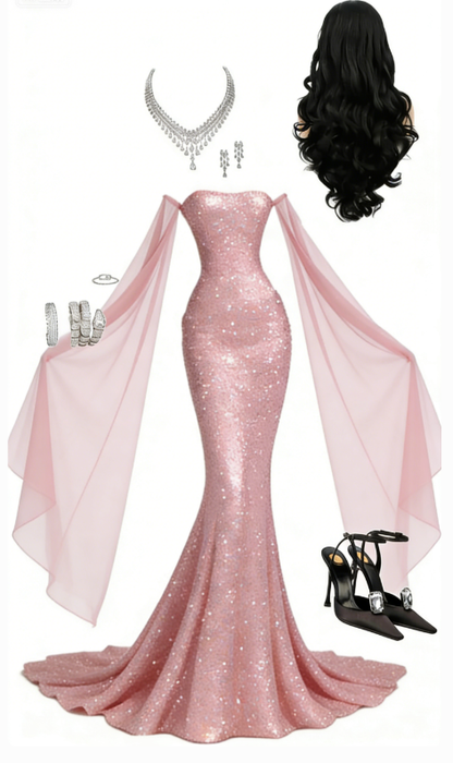Sexy Mermaid Strapless Black Sequin Tulle Long Prom Dress Evening Dress DP4802