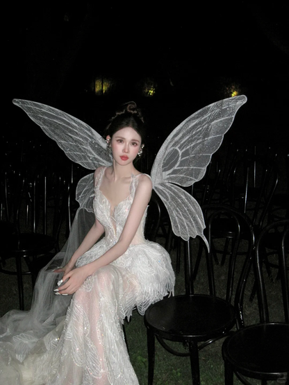 Unique Mermaid V Neck Beaded Tulle Prom Dress 16th Birthday Dress DP4247