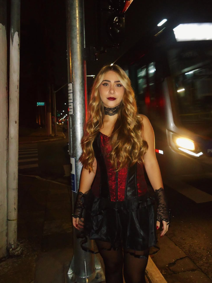 Charming A Line Straps Red Satin Black Tulle Short Homecoming Dress Evening Dress DP1757