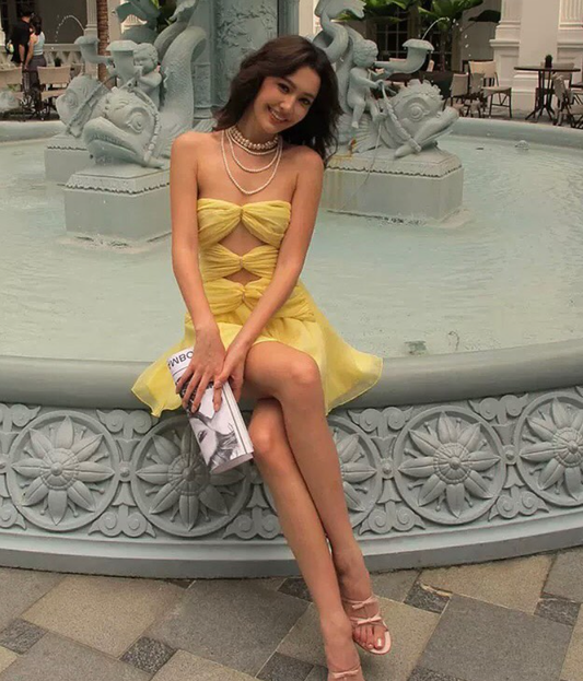Cute Yellow A Line Sweetheart Neck Chiffon Short Homecoming Outfits DP4259