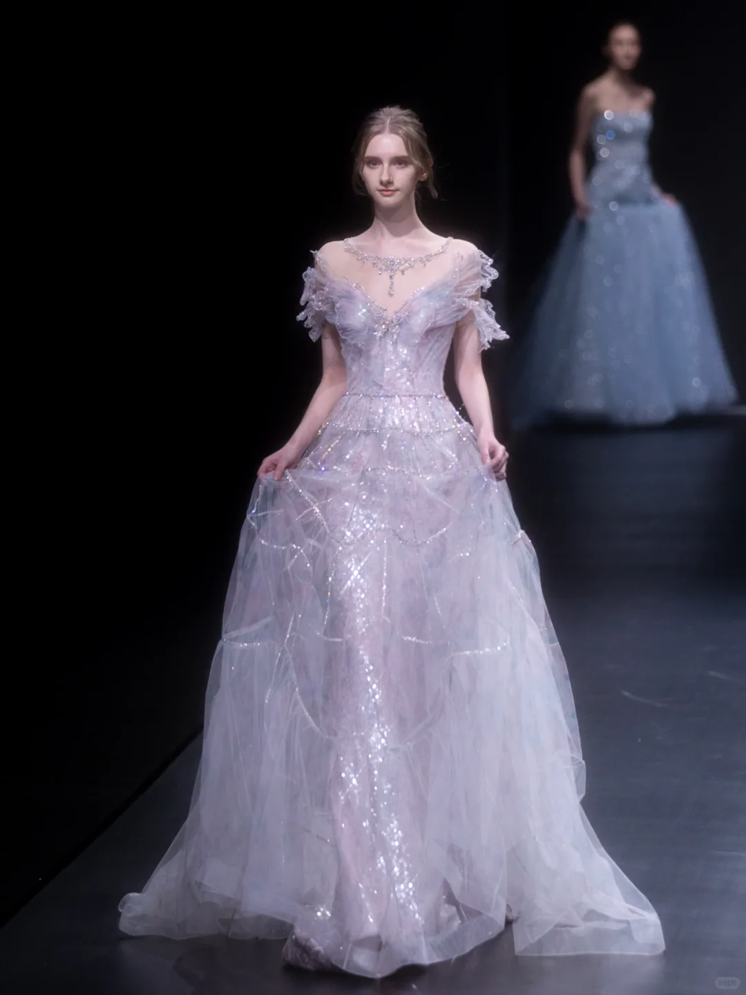 Lilac Romantic A Line Round Neck Sequin Beaded Tulle Prom Dress Evening Dress DP2794