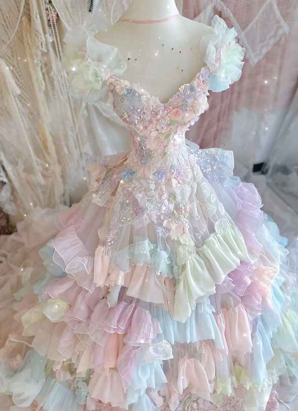 Dreamy Multi-color Ball Gown Puff Layered Chiffon Tulle 16th Birthday Dress Prom Dress DP3811