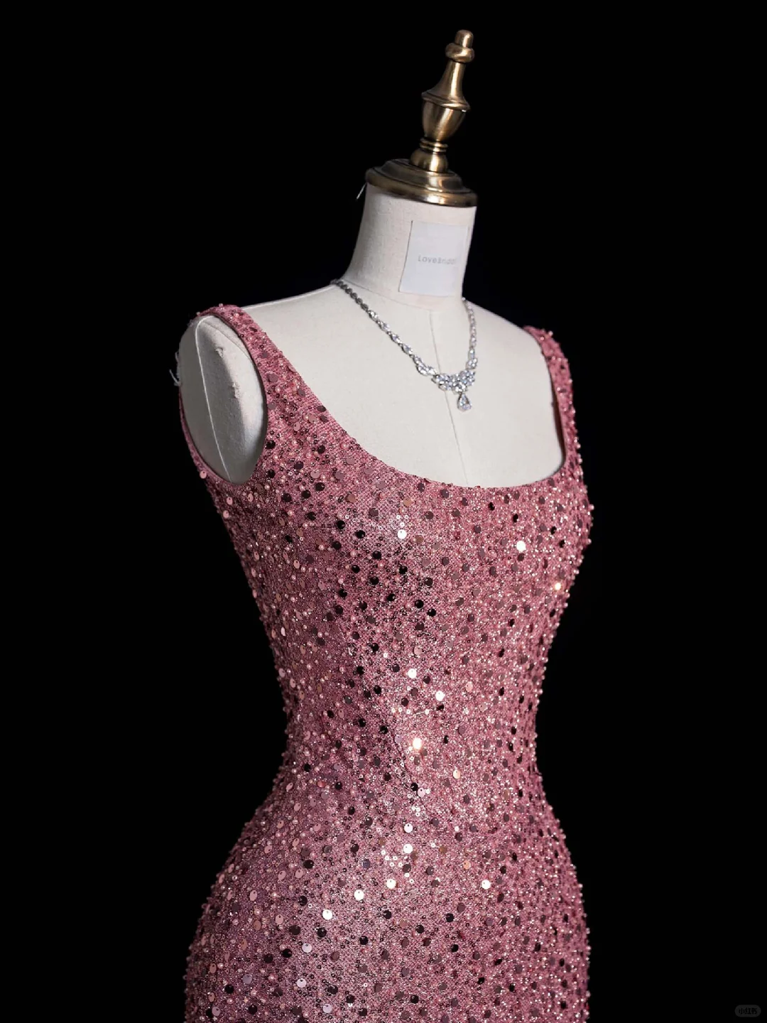 Stunning Mermaid Strap Pink Sequin Long Prom Dress Evening Dress DP2091