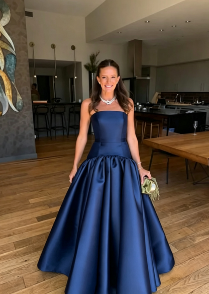 Glamorous Green A Line Strapless Satin Bridesmaid Dress DP5094