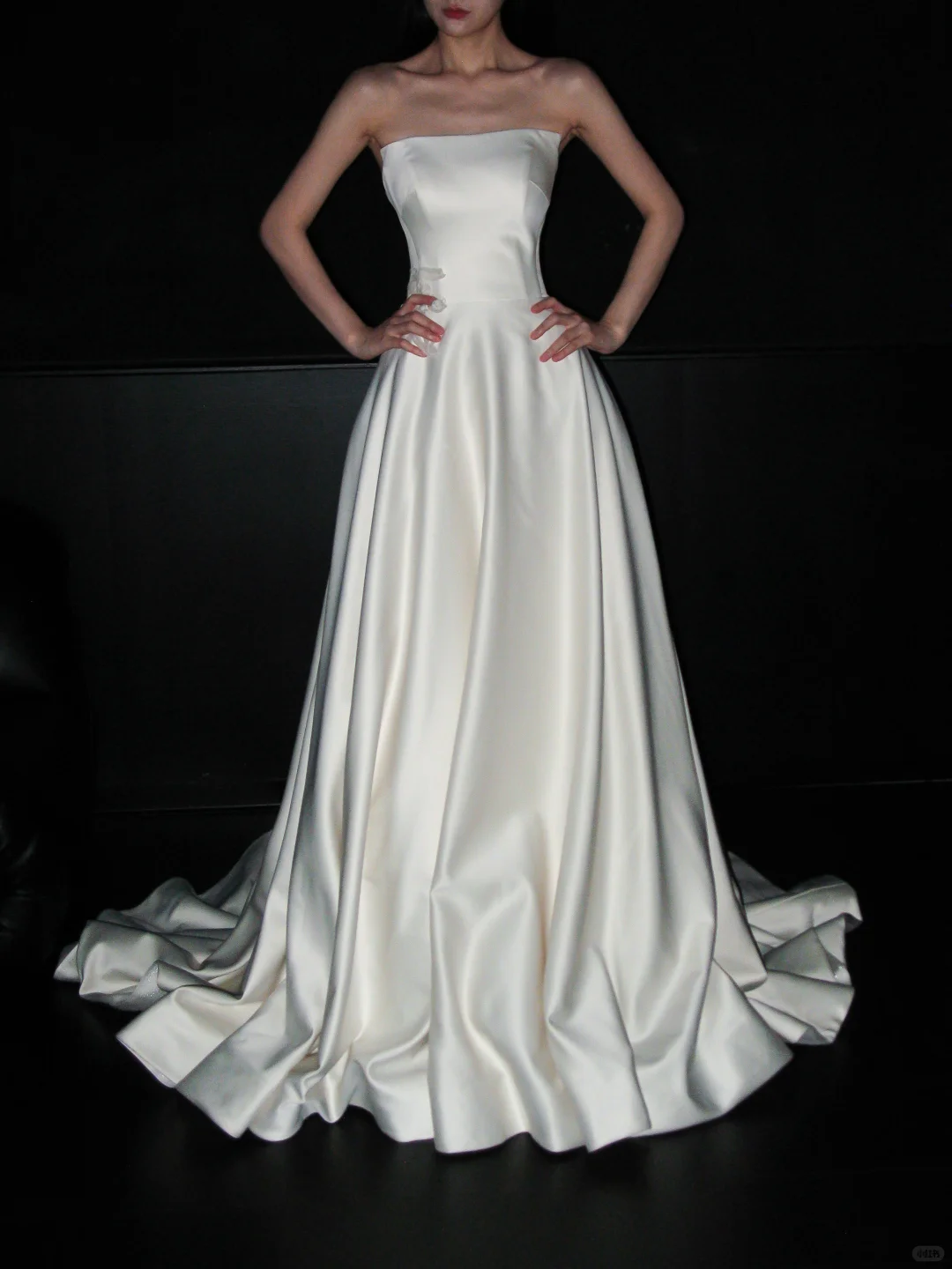 High-class A Line Strapless White Simple Satin Long Wedding Dress DP8081
