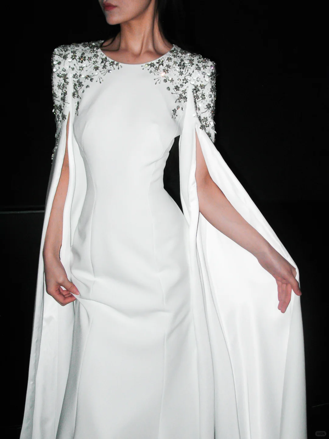 Elegant Mermaid Long Sleeve Beaded Satin Wedding Dress DP5304