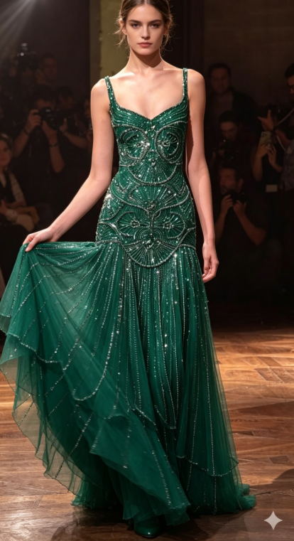 Luxurious Emerald A Line Straps Exquisite Beaded Prom Dress DP5177