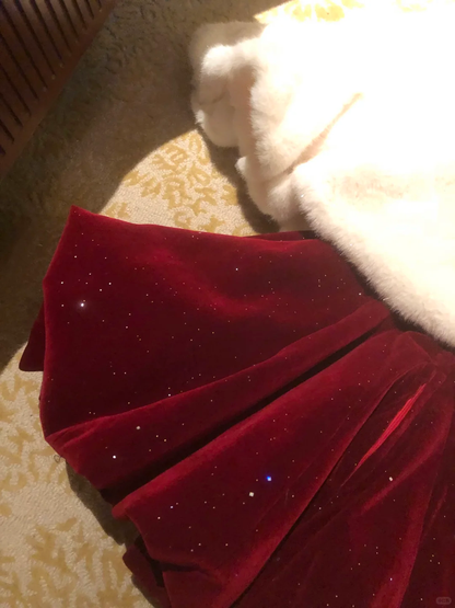 Red A Line Straps Beaded Velvet Short Prom Dress Homecoming Dress DP5453