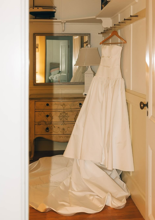 Simple Ball Gown Sweetheart Neck Bow Satin Long Wedding DressDP4306