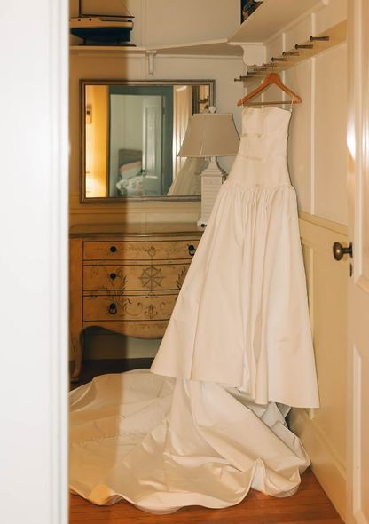 Simple Ball Gown Sweetheart Neck Bow Satin Long Wedding DressDP4306