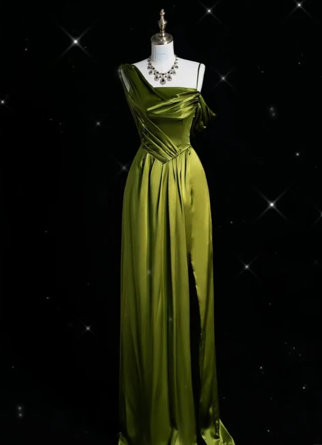 Gentle Green Sheath Strap Satin Long Prom Dress Evening Dress DP2002
