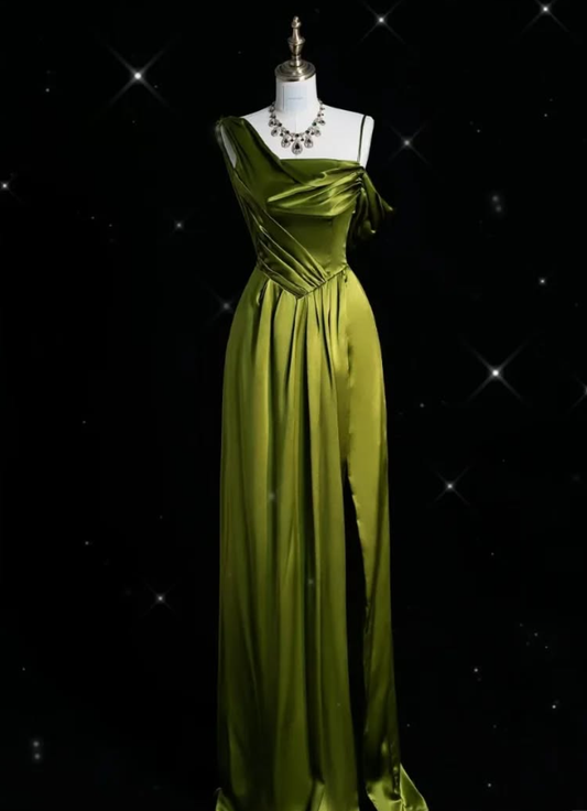 Gentle Green Sheath Strap Satin Long Prom Dress Evening Dress DP2002
