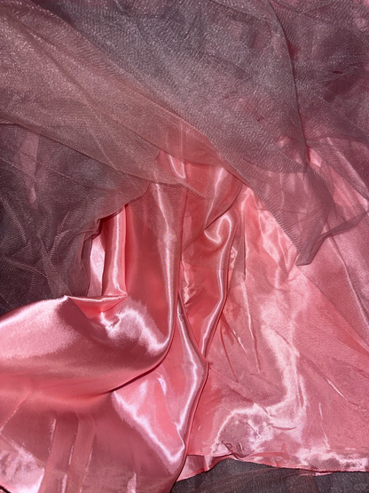 Vintage A Line Sweetheart Neck Beaded Pink Satin Tulle Long Prom Dress DP4423