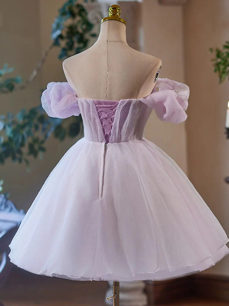 Cute Tulle Purple Short Prom Dress Homecoming Dress DP594