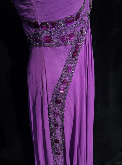 Retro A Line Halter Beaded Purple Chiffon Prom Dress Party Dress DP2772