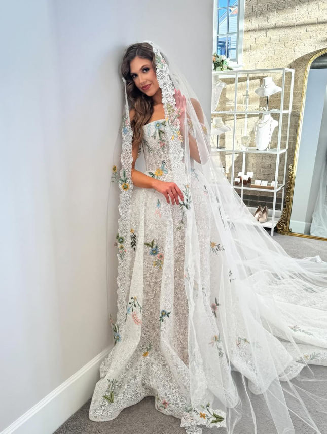 Stunning A Line Strapless Colorful Floral Lace Wedding Dress DP5300
