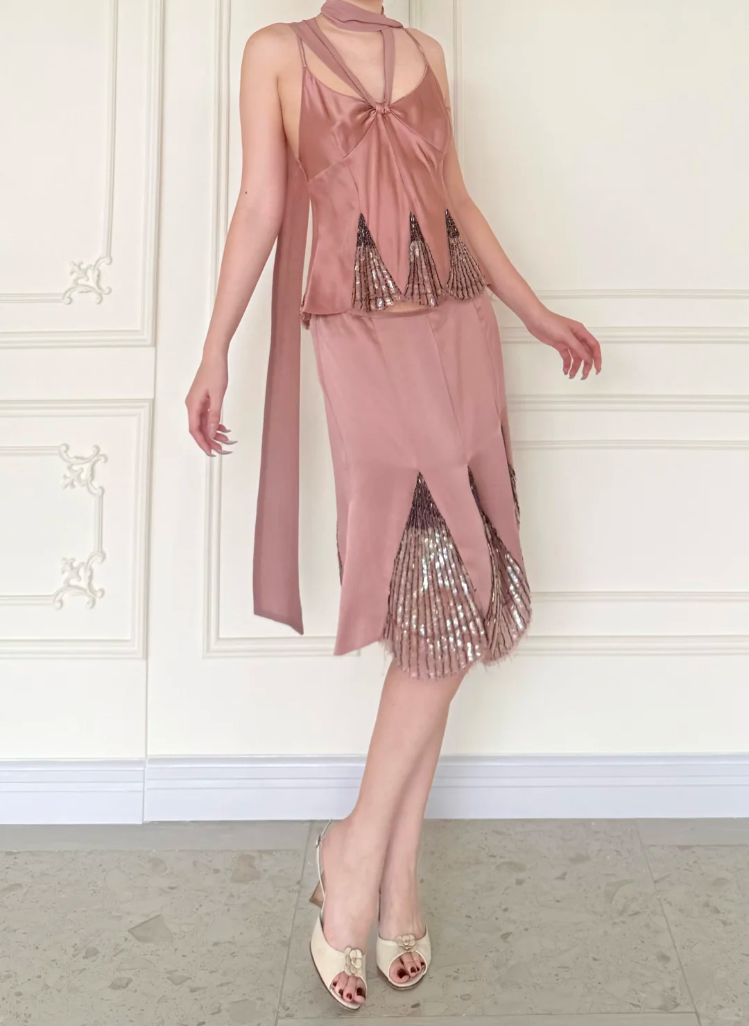 Vintage Two Piece Exquisite Beaded Pink Satin Short Prom Dress Homecoming Dress DP5163