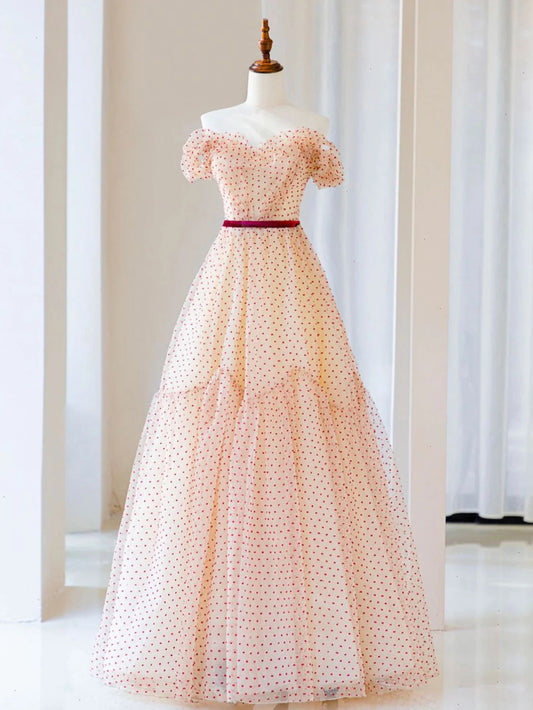 Lovely A Line Off-the-shoulder Tulle Long Prom Dresses DP896