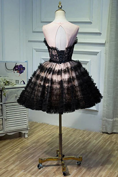 A Line Sheer Neck Tulle Homecoming With Bowknot Pretty Short Formal Dress DP867