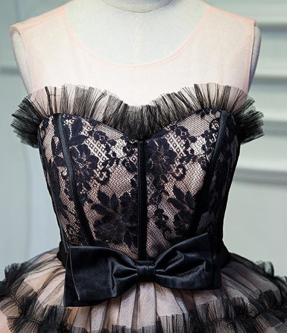 A Line Sheer Neck Tulle Homecoming With Bowknot Pretty Short Formal Dress DP867