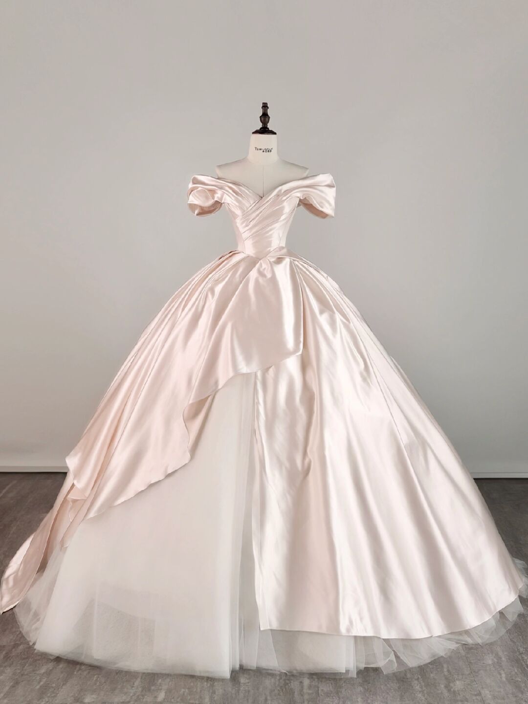 Princess Light Pink Ball Gown Off the Shoulder Pleated Tulle Satin 16th Birthday Dress Wedding Dress DP3603