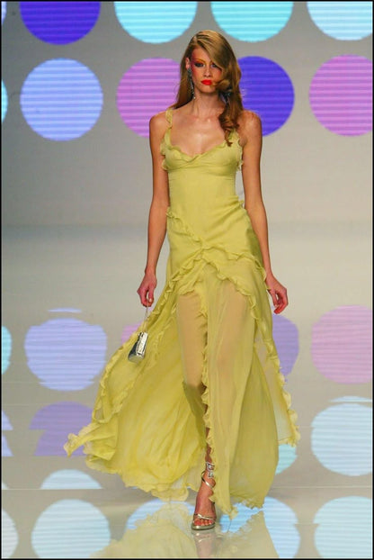 Cute A Line Straps Ruffle Yellow Chiffon Prom Dress Graduation Prom Dress with Slit DP2253