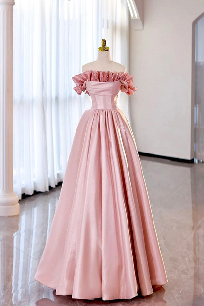 A Line Strapless Satin Long Prom Dress Evening Party Dress DP1038