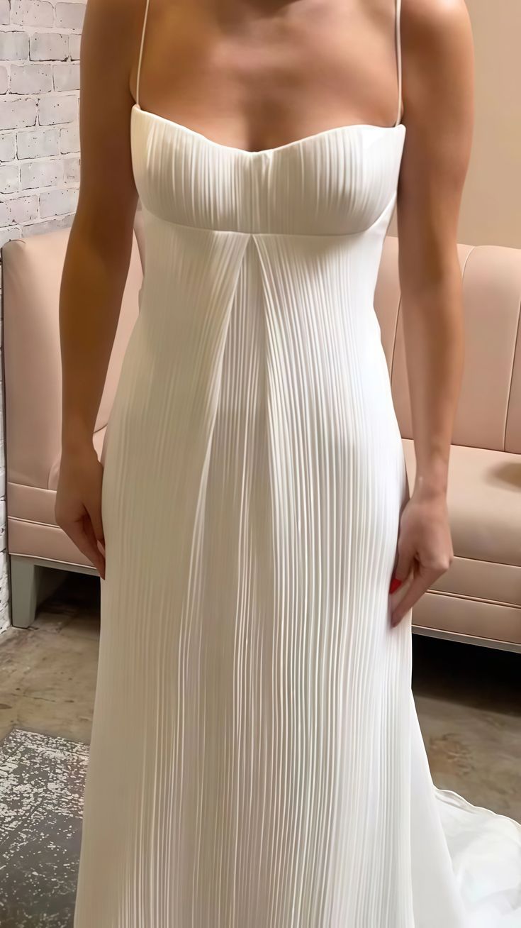 Simple A Line Spaghetti Strap White Pleated Chiffon Evening Dress Cocktail Dress DP2854