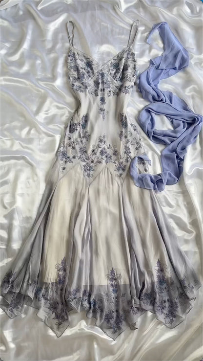 Stunning A Line Spaghetti Strap Purple Beaded Chiffon Party Dress Homecoming Dresses DP2354